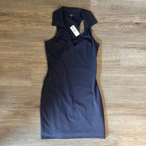 Express Navy Blue Collared V Neck Mini Dress